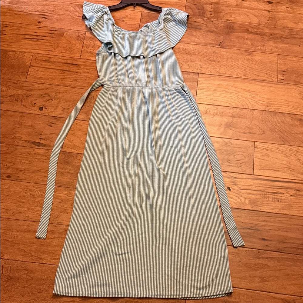 Caution To The Wind Blue Striped Ruffle Dress